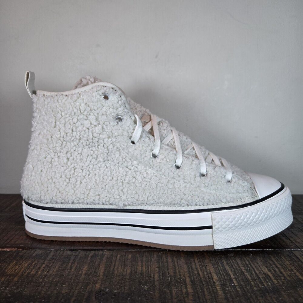 Converse CTAS Mens Size 6 Youth 6 Platform Hi Top Shoes White Sherpa - Picture 5 of 11